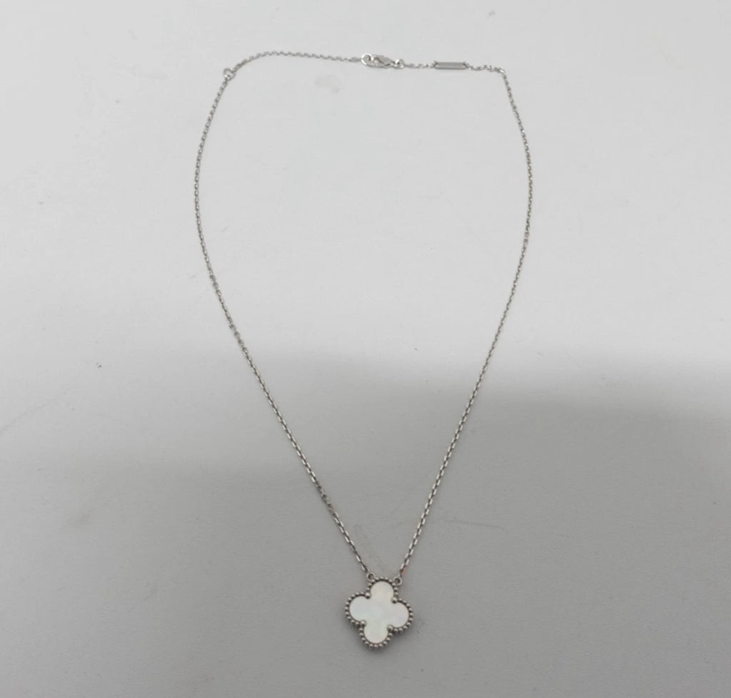 Van Cleef &amp; Arpels Vintage Alhambra Necklace 18K White Gold Mother of Pearl