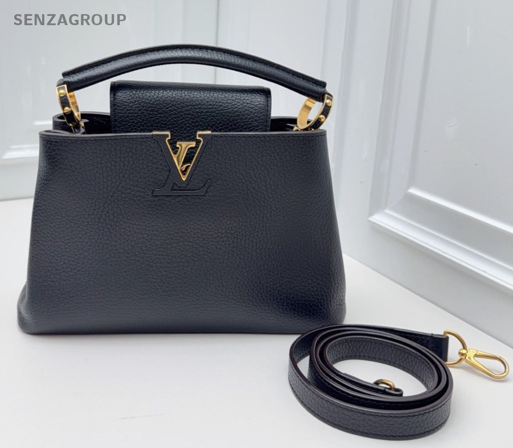 Louis Vuitton Capucines BB Calfskin Top Handle Bag Crossbody Black Gold Women