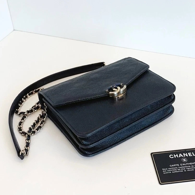 Chanel Cuba Woc Calfskin Crossbody Bag Black Gold Excellent