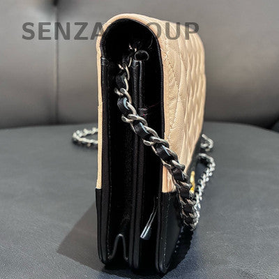 Chanel Beige & Black WOC Chain Shoulder Crossbody Bag Classic Women