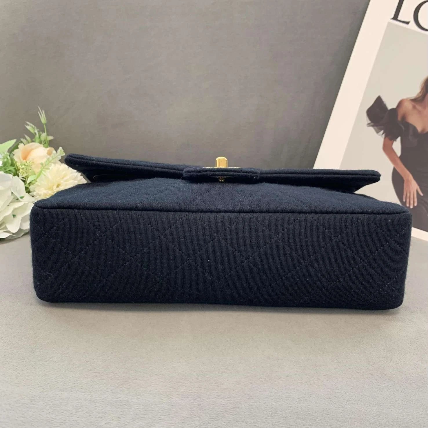 CHANEL Black Gold Canvas CF Chain Shoulder Bag For Women