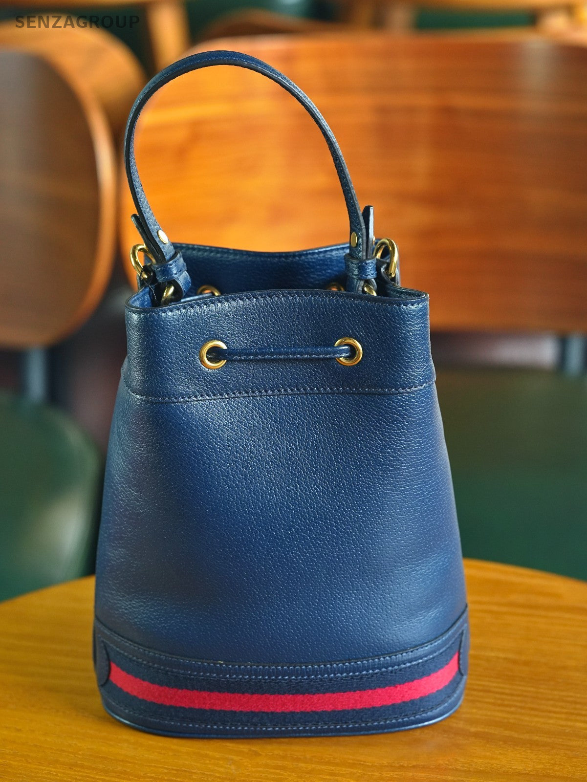 GUCCI Offidia Navy blue Leather Bucket bag Crossbody Handbag
