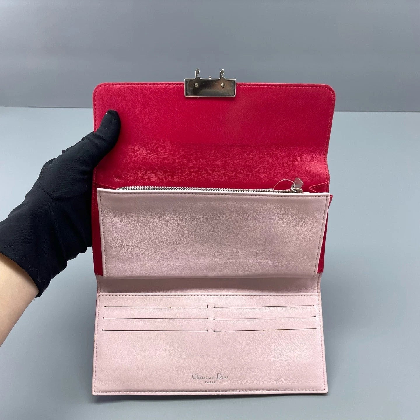 Dior Red Quilted Leather Clutch Wallet For Women