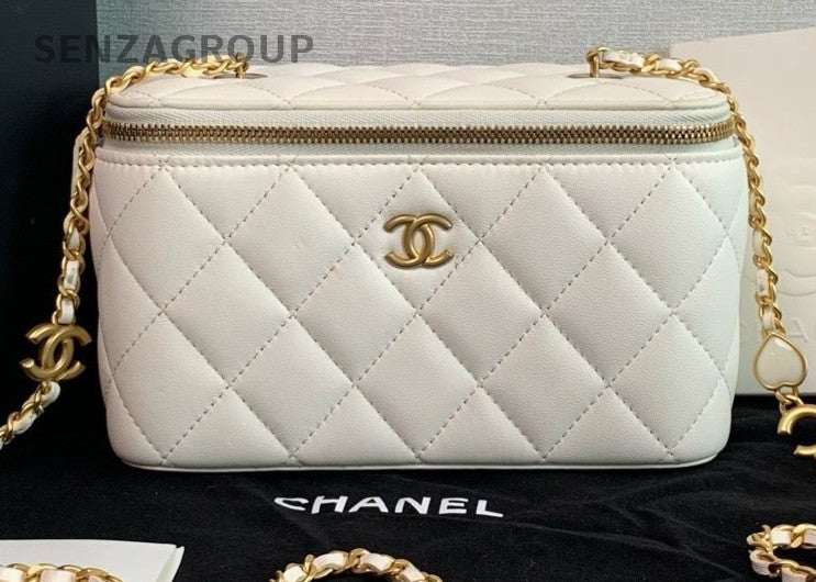Chanel 22K Lambskin Shoulder Crossbody Vanity Case White Gold Almost Brand New