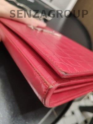 YSL Saint Laurent Red Envelope Chain Shoulder Bag Silver Hardware Classic