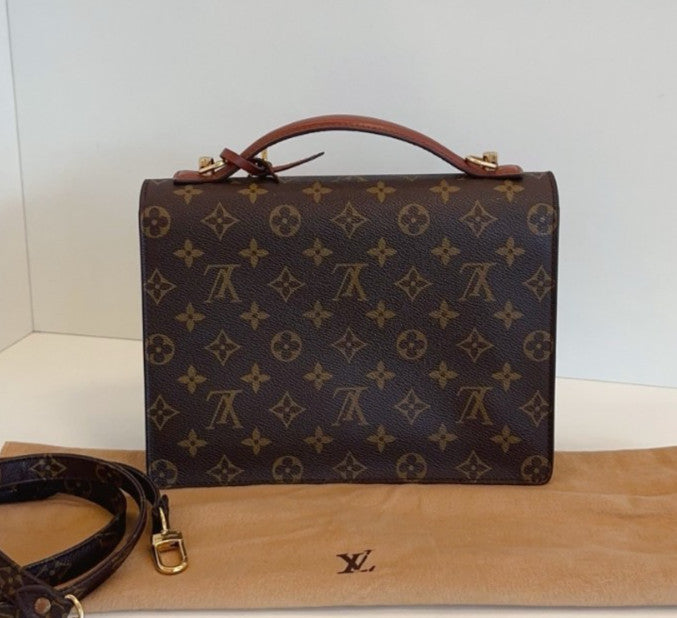 Louis Vuitton Vintage Monceau Monogram Top Handle 2way Shoulder Handbag Brown