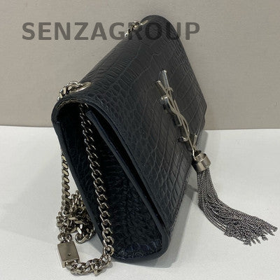 Saint Laurent YSL Kate Small Black Silver Chain Fringe Shoulder Bag