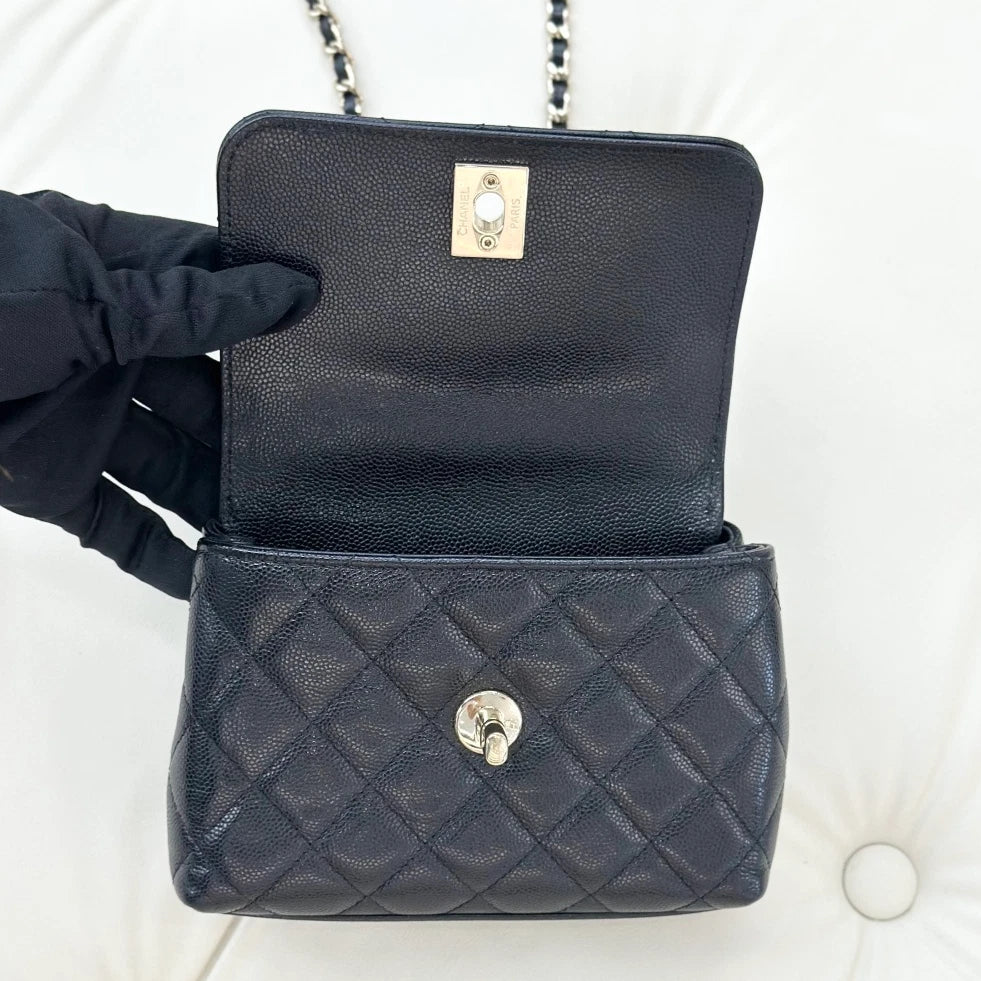 Chanel Coco Handle Mini Calfskin Chain Top Handle Crossbody Black Women S