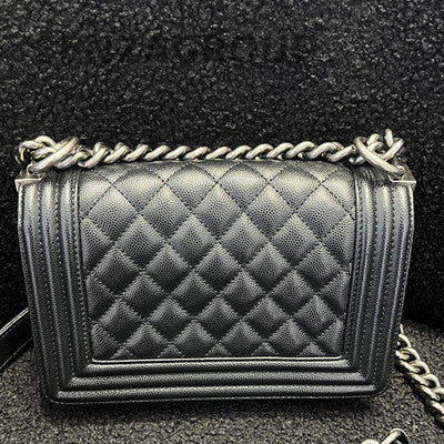 Chanel Black Silver Calfskin Le Boy Small Crossbody Shoulder Bag Classic