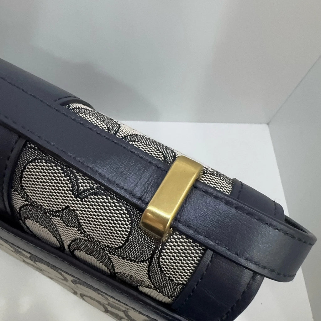 COACH Alie 23 Canvas Leather Monogram Shoulder Crossbody Bag Women Navy