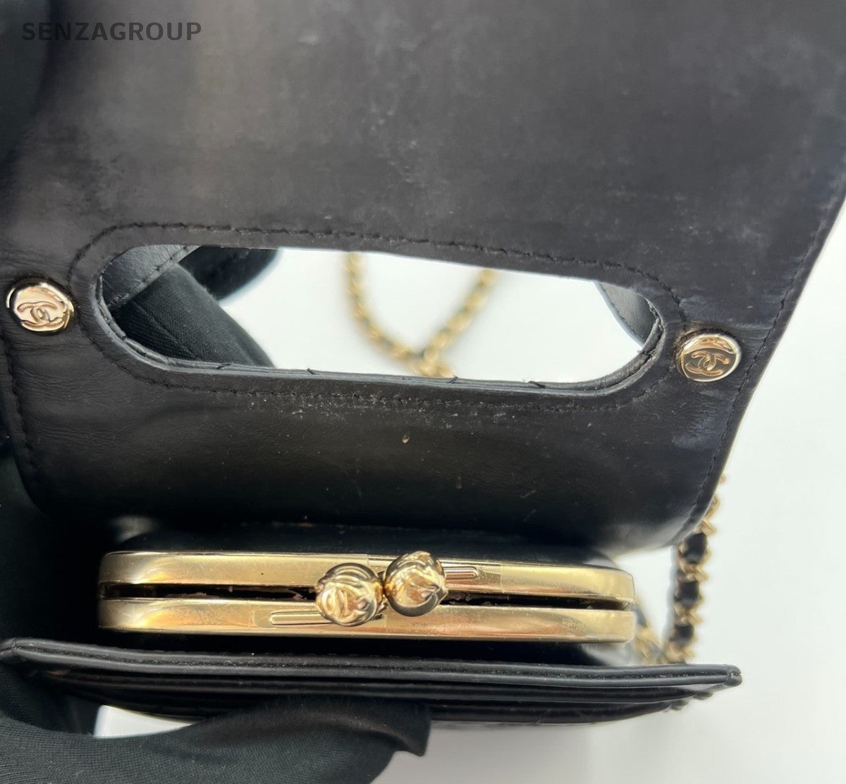 Chanel Diamond Mini Calfskin Chain Shoulder Crossbody Black Gold Women Classic