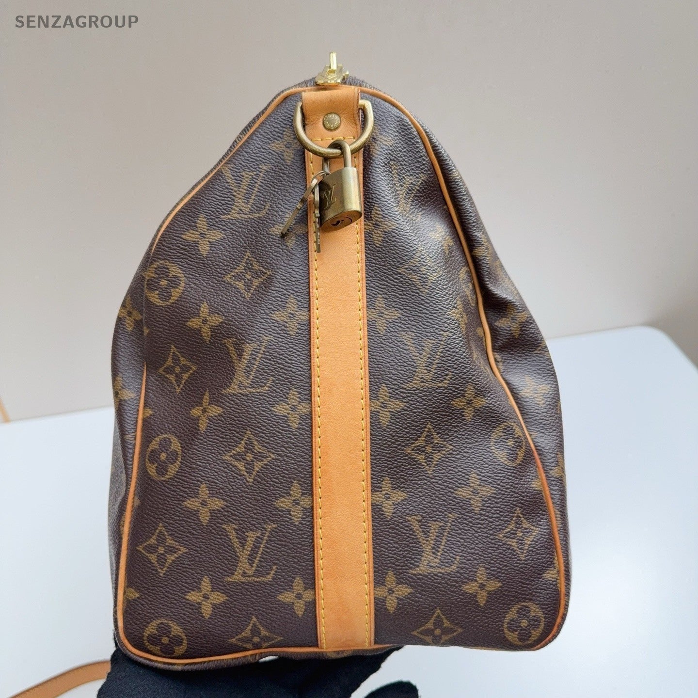 Louis Vuitton Keepall45 Monogram Top Handbag Crossbody Brown Gold Unisex Adults