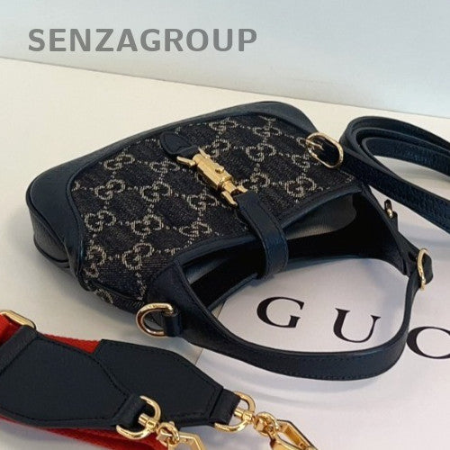 Gucci Jackie 1961  Denim Mini Shoulder Crossbody Bag Black Women