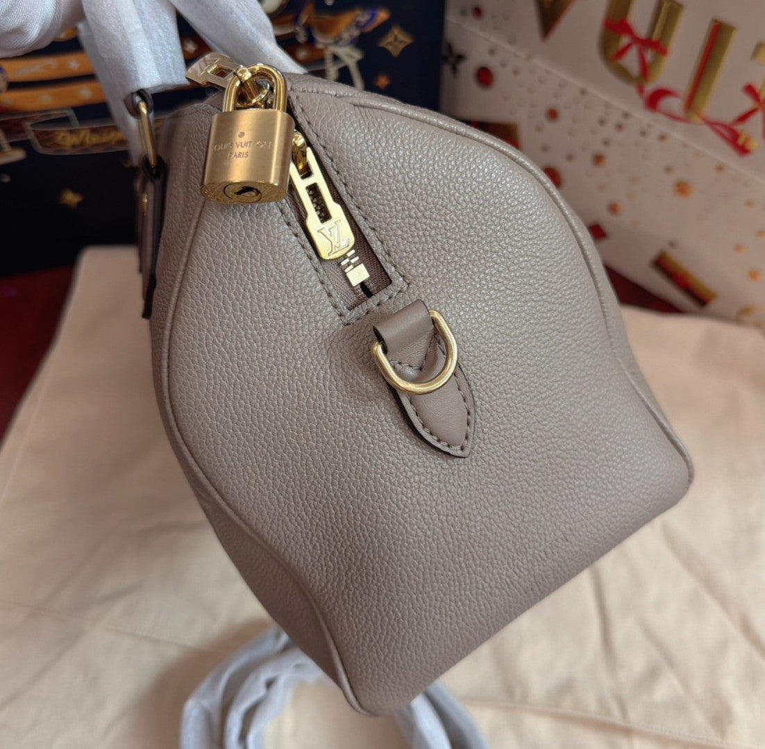 Louis Vuitton Speedy25 Monogram Top Handle Crossbody Gray Gold Women Classic