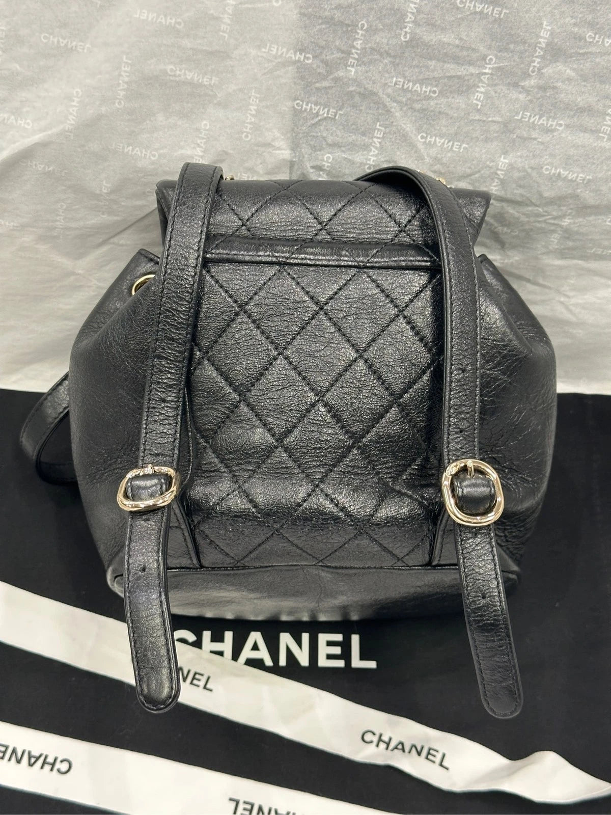 CHANEL Duma Small Black Waxed Leather Backpack For Women