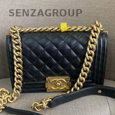 Chanel Le Boy Small Quilted Chain Shoulder Bag Black Gold Classic