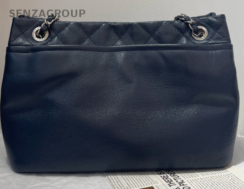 Chanel Calfskin Chain Shoulder Bag Black Silver Women Classic CC Logo