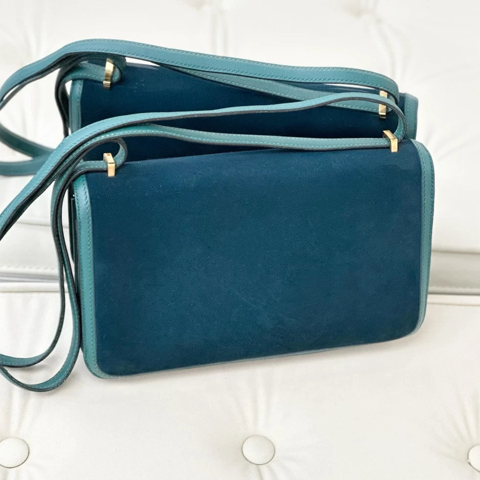 Hermes Constance Elan Suede Shoulder Crossbody Bag Green Gold Women S
