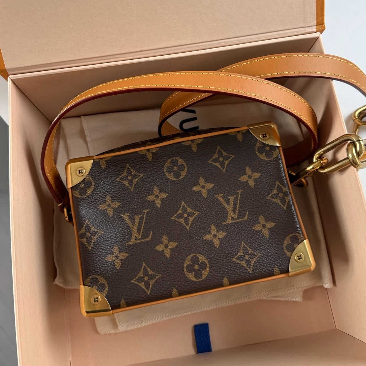 Louis Vuitton Soft Trunk Monogram Canvas Shoulder Bag Crossbody Gold Hardware