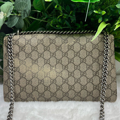 Gucci Dionysus GG Supreme Medium Shoulder Bag Beige Red Silver