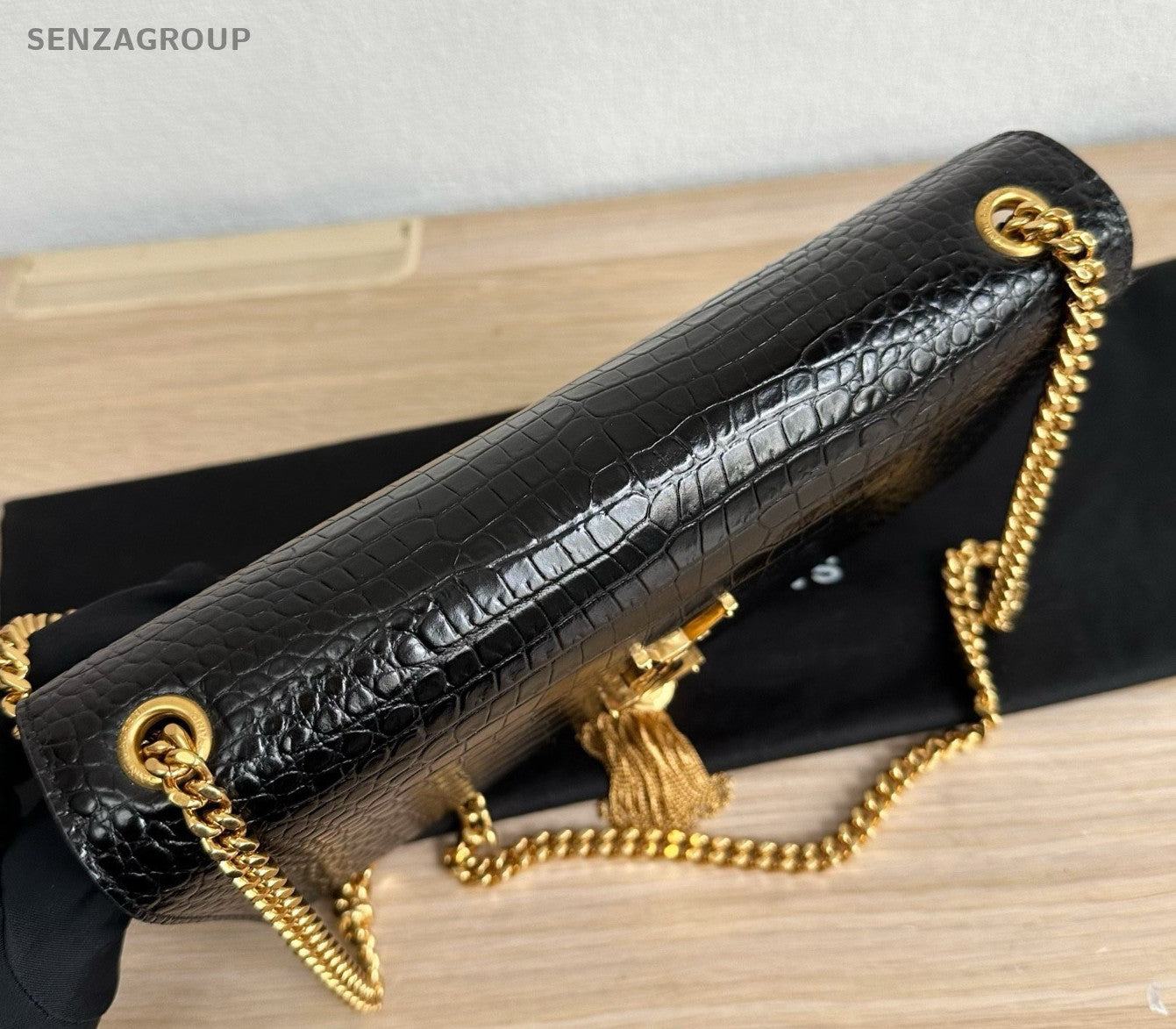 Saint Laurent Kate MM Tassel Chain Shoulder Bag Black Gold Women Classic Fashion