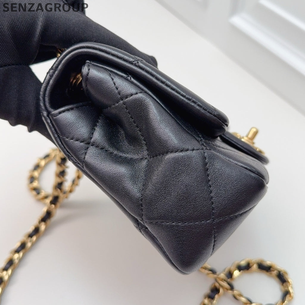 Chanel Classic Flap Black Gold Small Chain Shoulder Bag Quilted