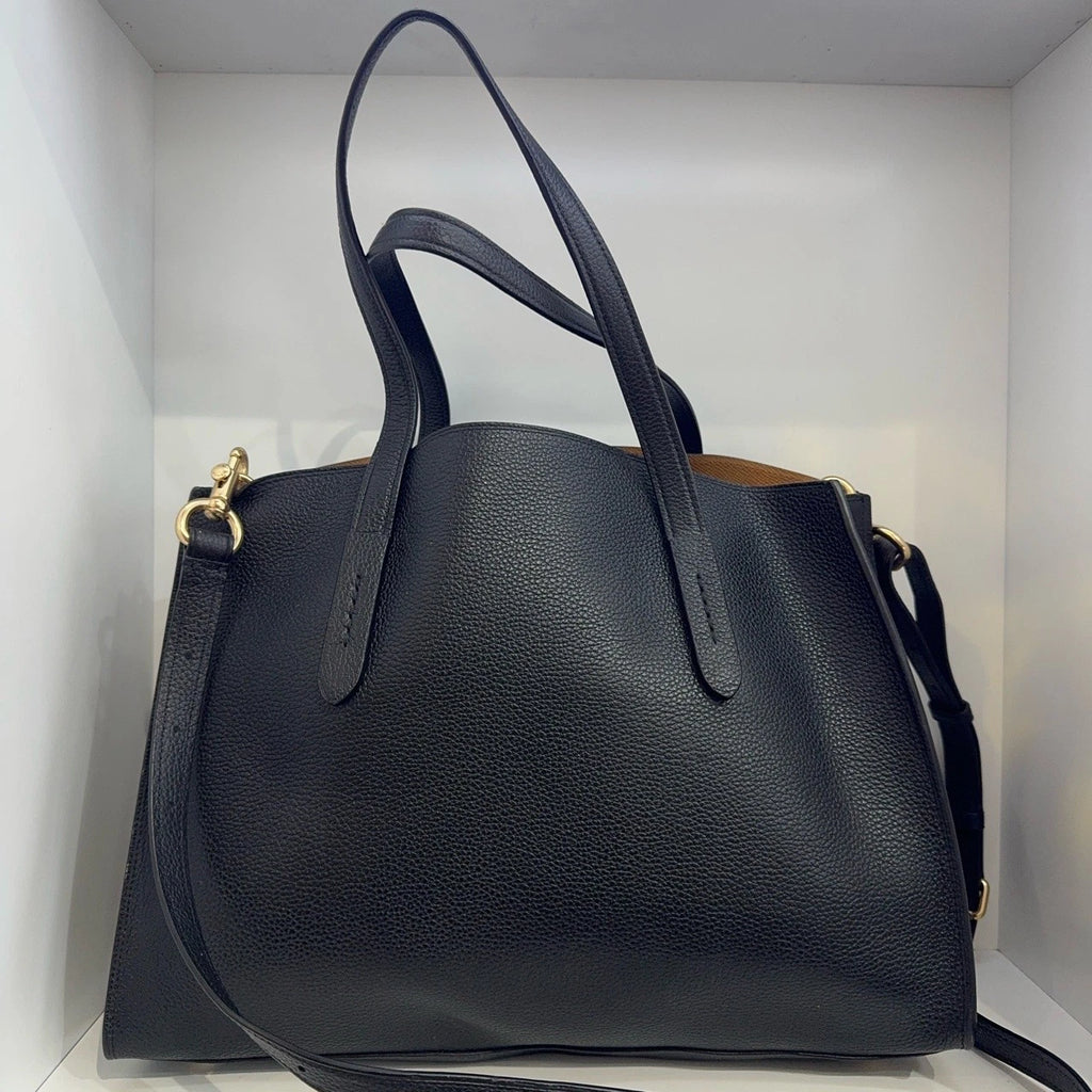 COACH Charlie 35 Black Leather Tote Shoulder Handbag For Women
