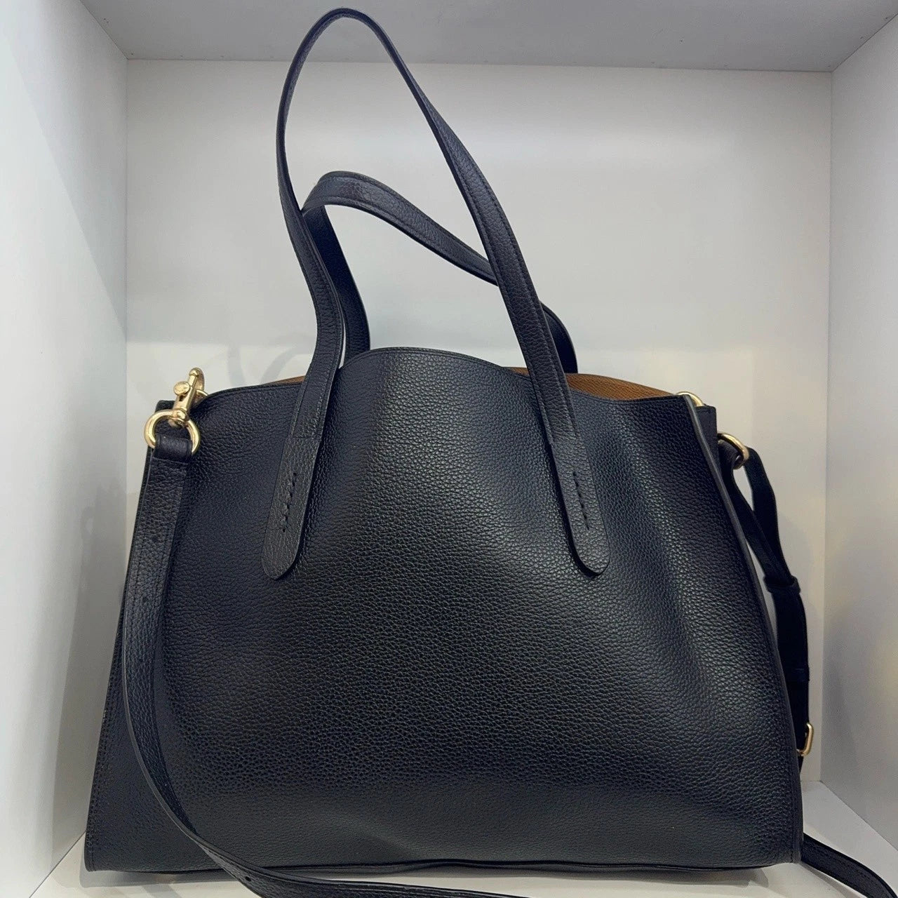 COACH Charlie 35 Black Leather Tote Shoulder Handbag For Women
