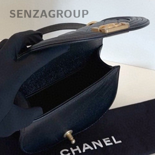 Chanel Leboy Saddle Calfskin Chain Shoulder Bag Crossbody Black Gold Women