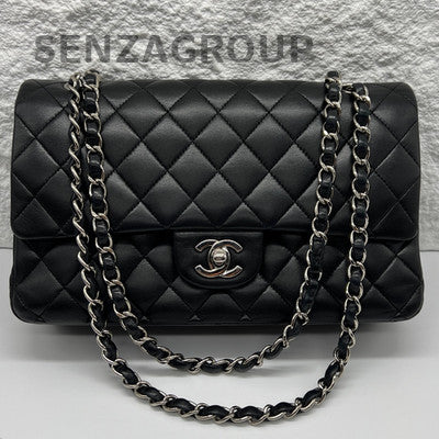 Chanel Classic Flap Black Silver Medium Lambskin Chain Shoulder Bag