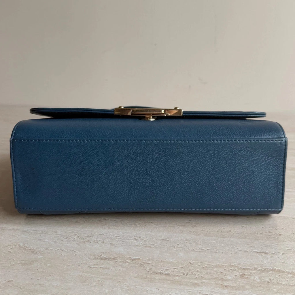 Chanel Diamond Calfskin Leather 2Way Handbag Crossbody Navy Gold Hardware