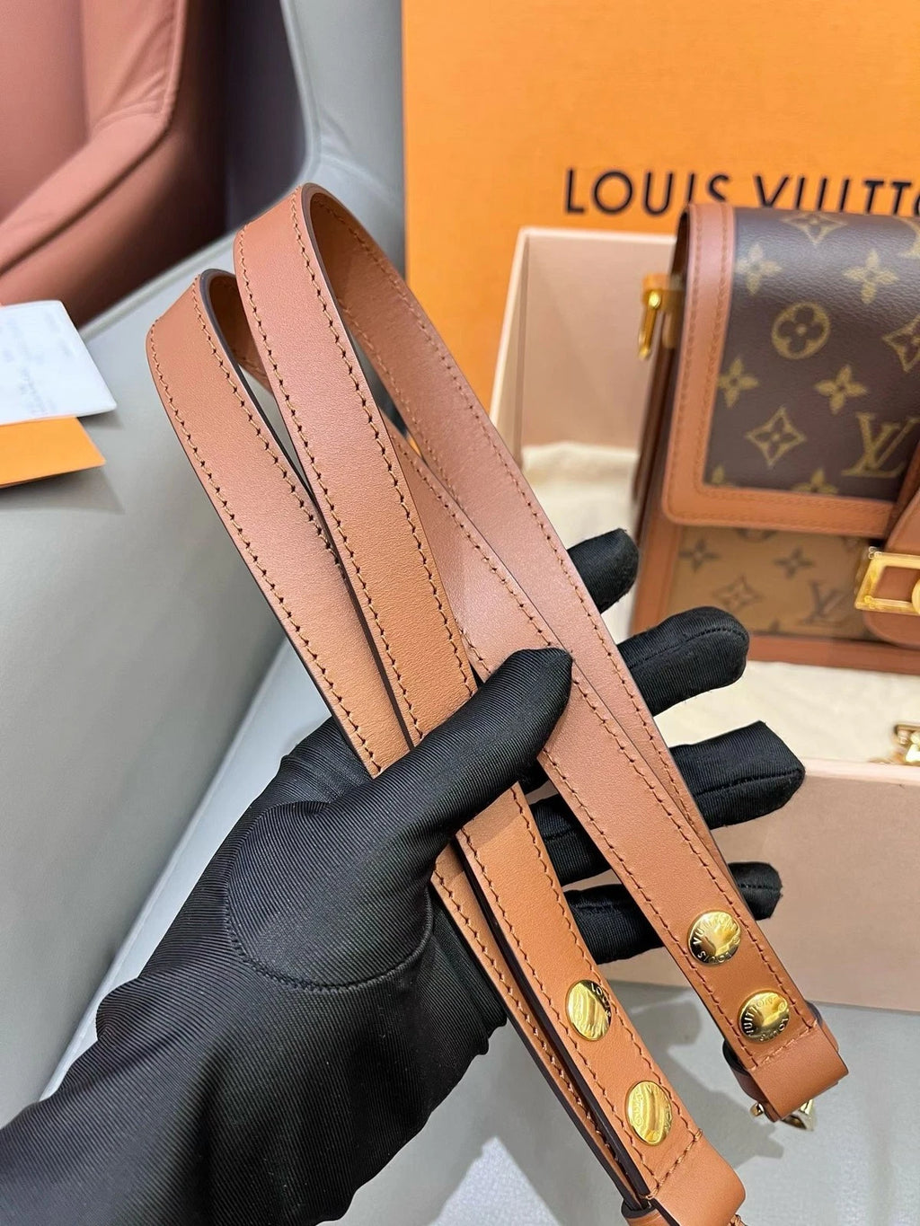 Louis Vuitton Dauphine MM Chain Shoulder Crossbody Brown Gold Women Classic