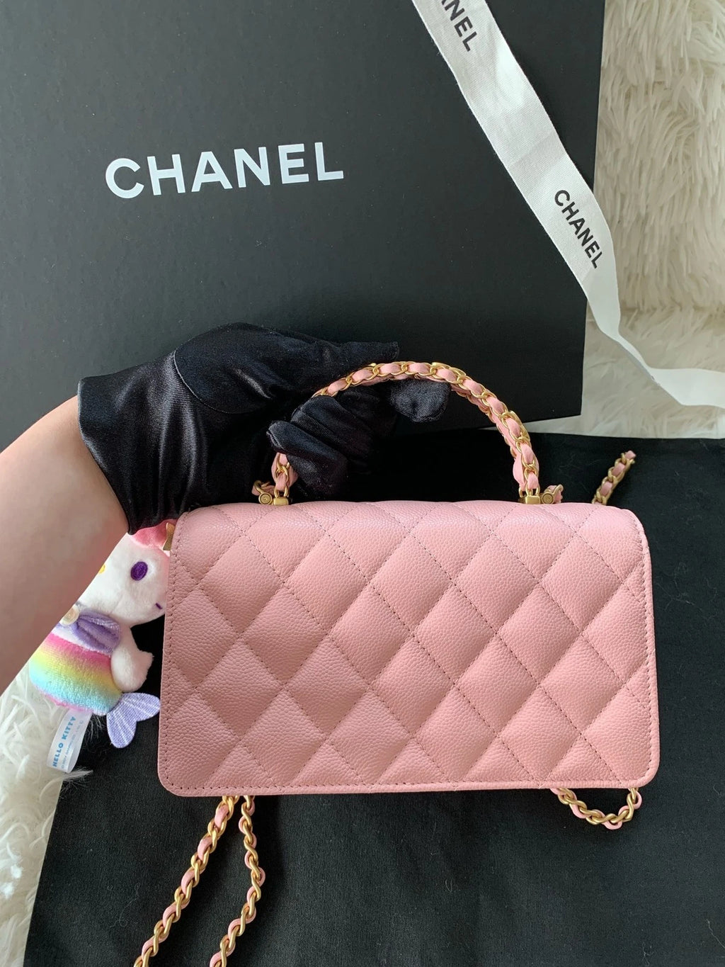 Chanel WOC Organ Bag Logo Handle Leather Pink Handbag Crossbody Women