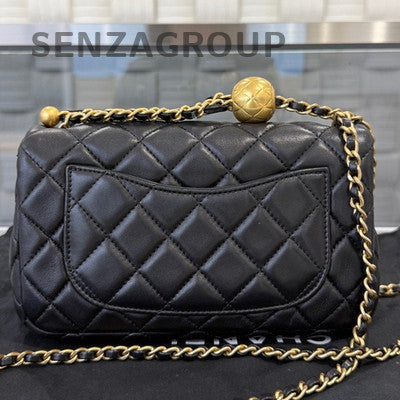 Chanel CF Gold Ball Mini Flap Bag Lambskin Shoulder Bag for Women