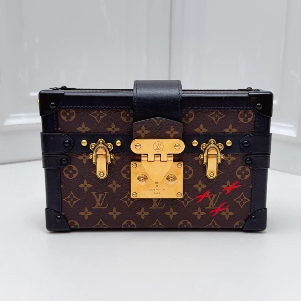 Louis Vuitton Petite Malle Monogram Canvas Crossbody Bag Brown Women Classic