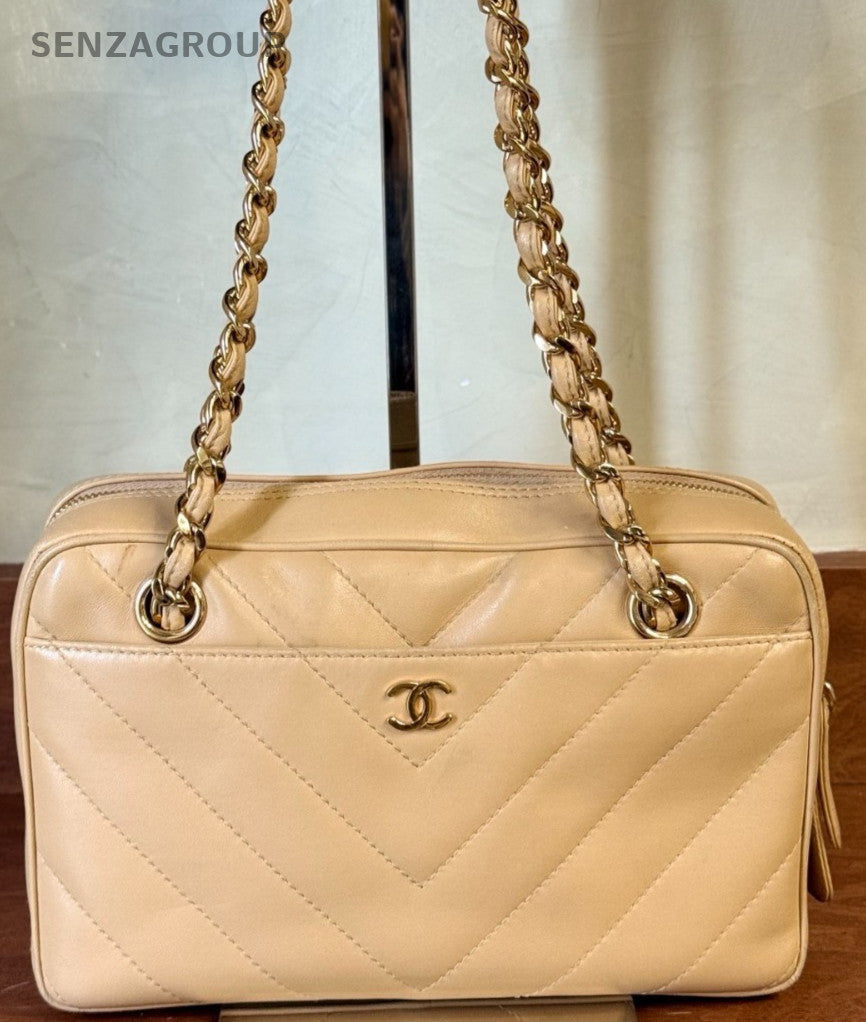 Chanel Vintage Chain Shoulder Bag Brown Gold Women Classic Designer