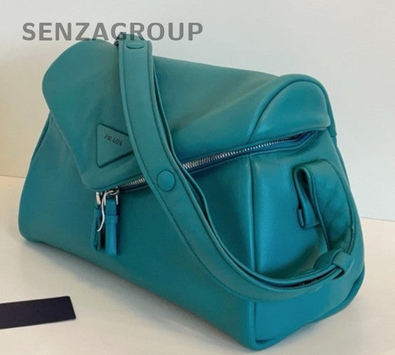 Prada Signaux Leather Puff Shoulder Crossbody Bag Lake Green Almost Brand New