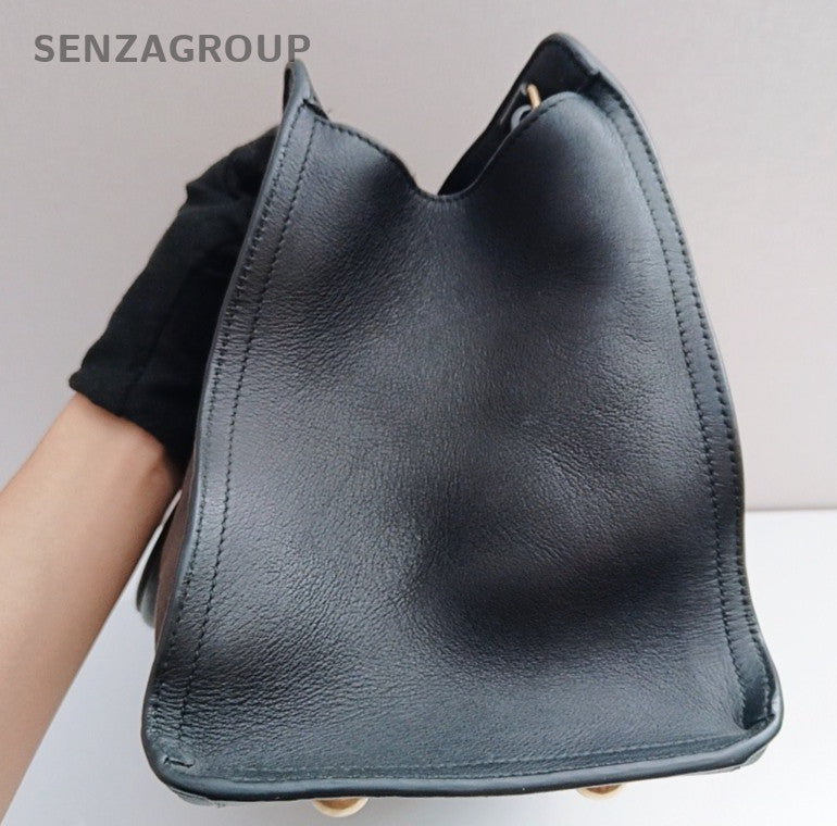 Saint Laurent Calfskin 2Way Top Handle Bag Crossbody Black Gold Women Classic