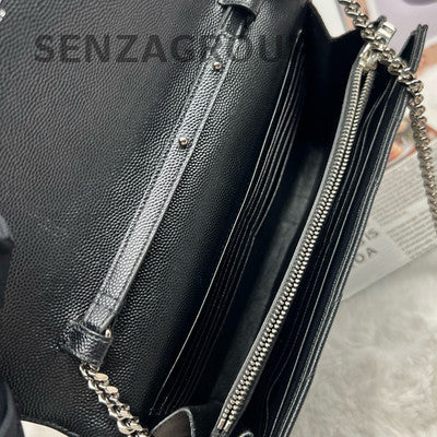 YSL Saint Laurent Classic Chain Envelope Leather Wallet Bag Black Silver
