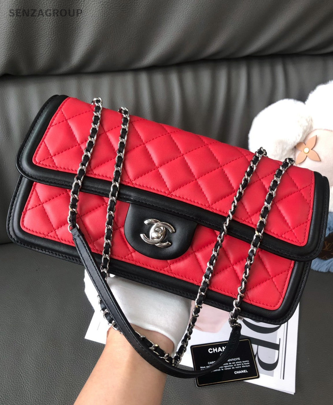 CHANEL Classic Flap Lambskin Chain Shoulder bag Red Black Women Classic