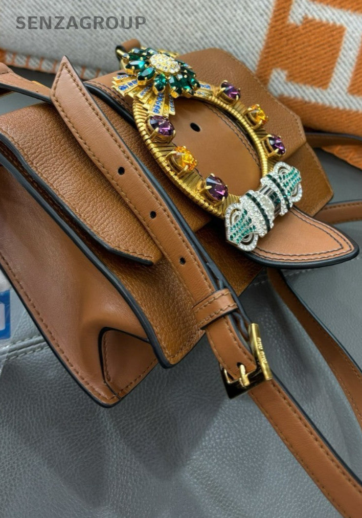Miumiu SunFlower Gemstone bag golden brown Women Crossbody Shoulder bag