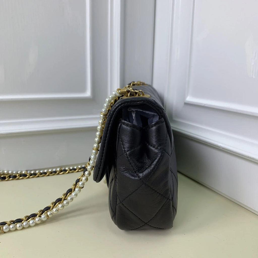 CHANEL Black Leather Pearl CF Mini Crossbody Bag For Women