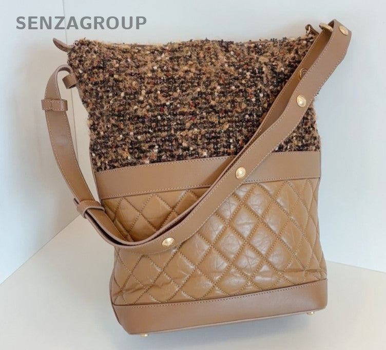 Chanel Diamond Hobo Shoulder Bag Brown Gold Used Women Classic