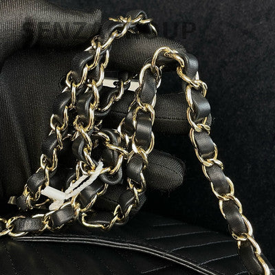 Chanel V-Stitch Square Mini Flap Bag Black Gold Chain Shoulder Crossbody