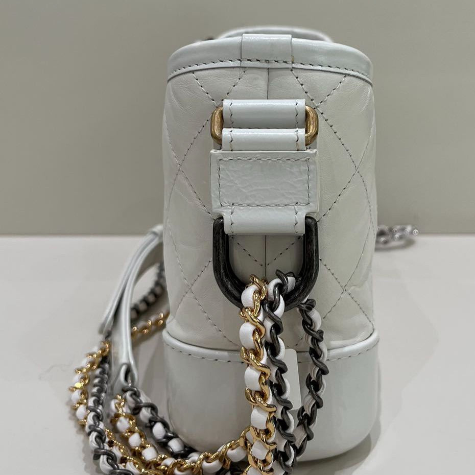 Chanel Gabrielle Small Quilted Chain Shoulder Bag - Silver White
