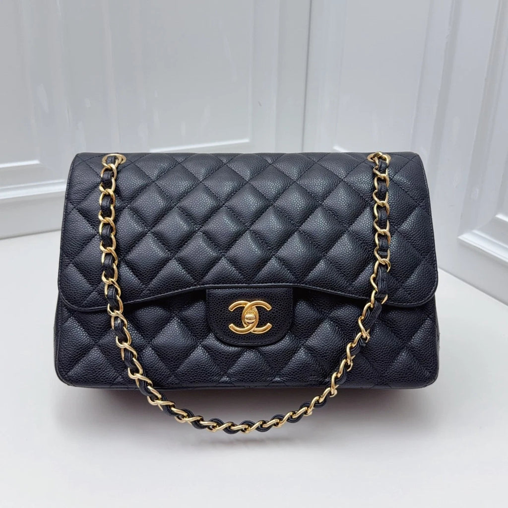 Chanel Classic Flap Jumbo Calfskin Chain Black Shoulder Bag Crossbody GHW
