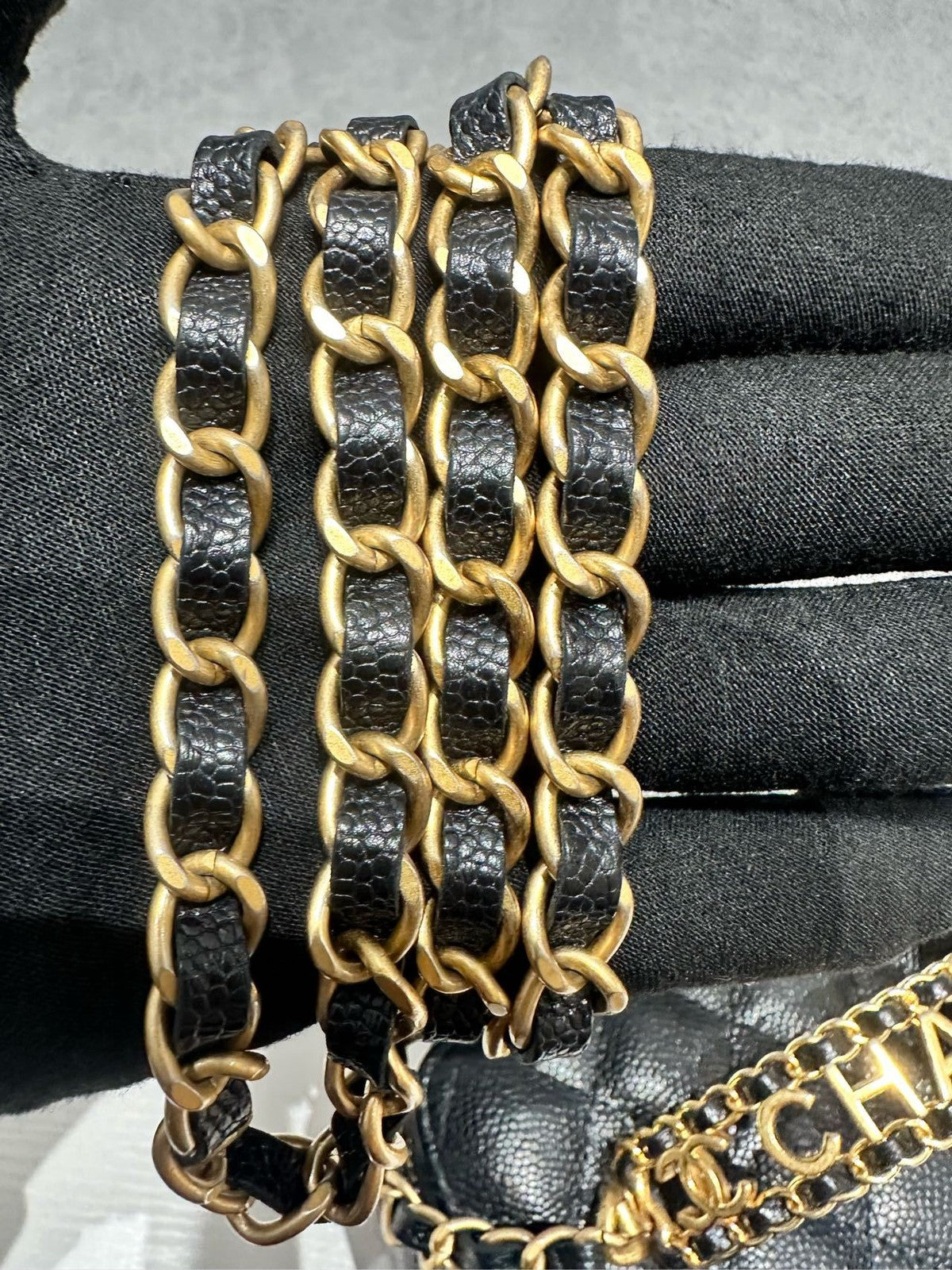 Chanel 22S Black Gold Cosmetic Vanity Case Chain Shoulder Bag