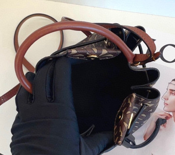 Burberry Top Handle Bucket Drawstring 2way Shoulder Handbag Monogram Women