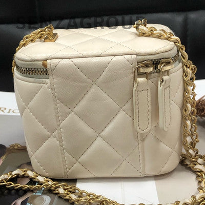 Chanel White Gold Classic Square Box Chain Shoulder Crossbody Bag Women