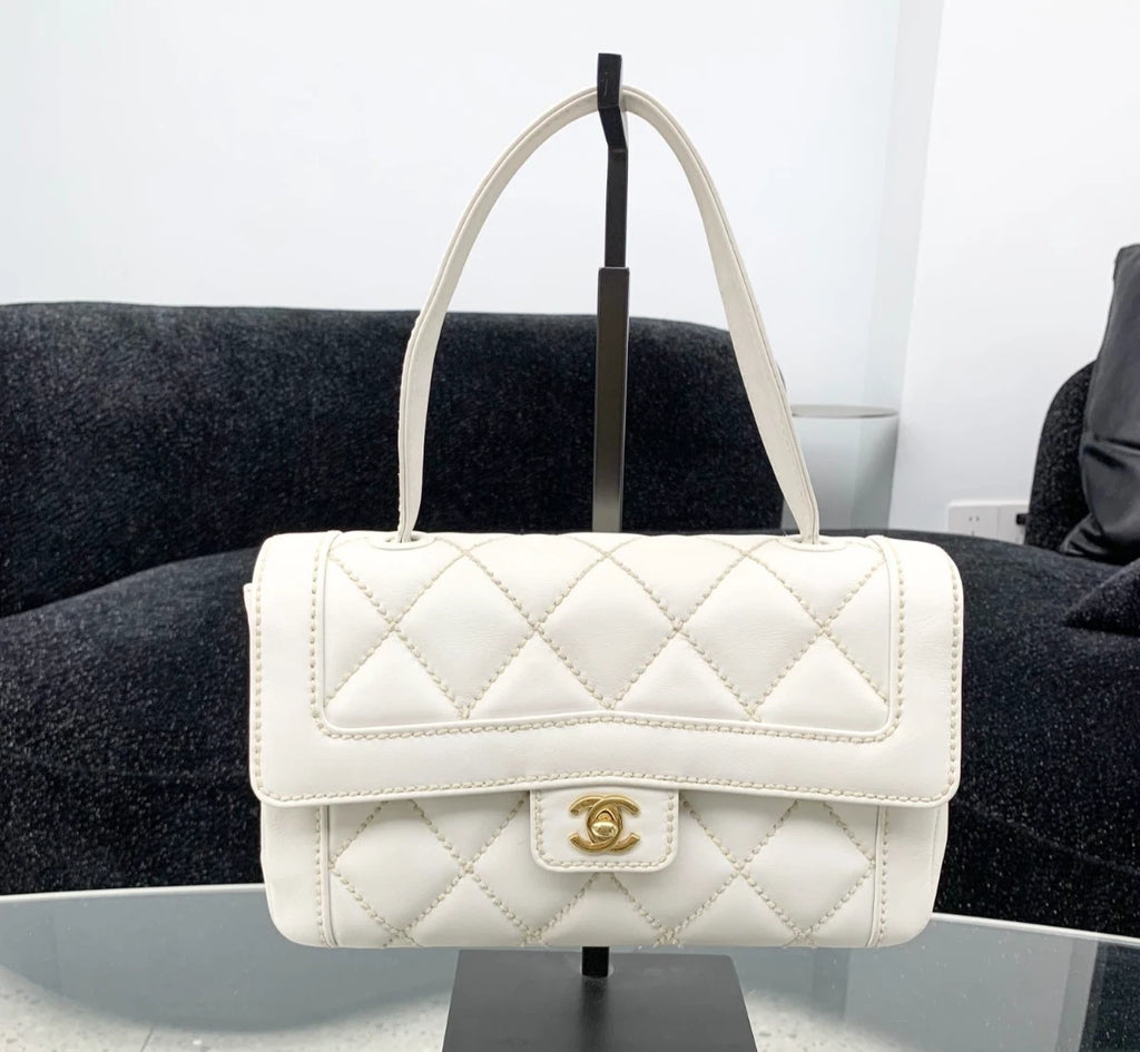 Chanel Calfskin Diamond Top Handle Bag Gold Hardware Women S